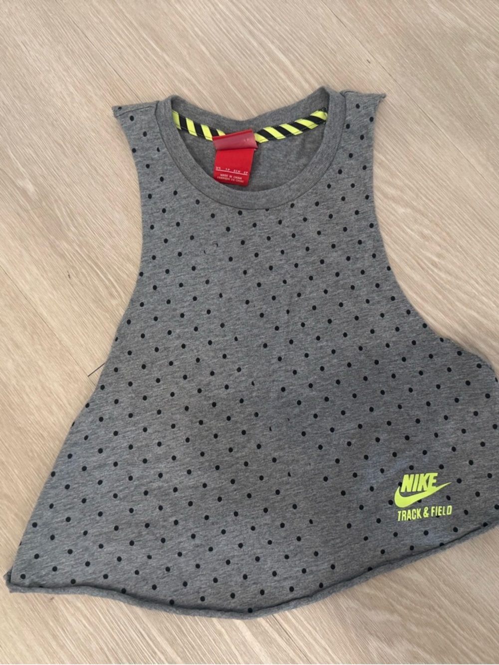 Nike Grey Polka Dot Crop Tank with Neon Yellow Swoosh